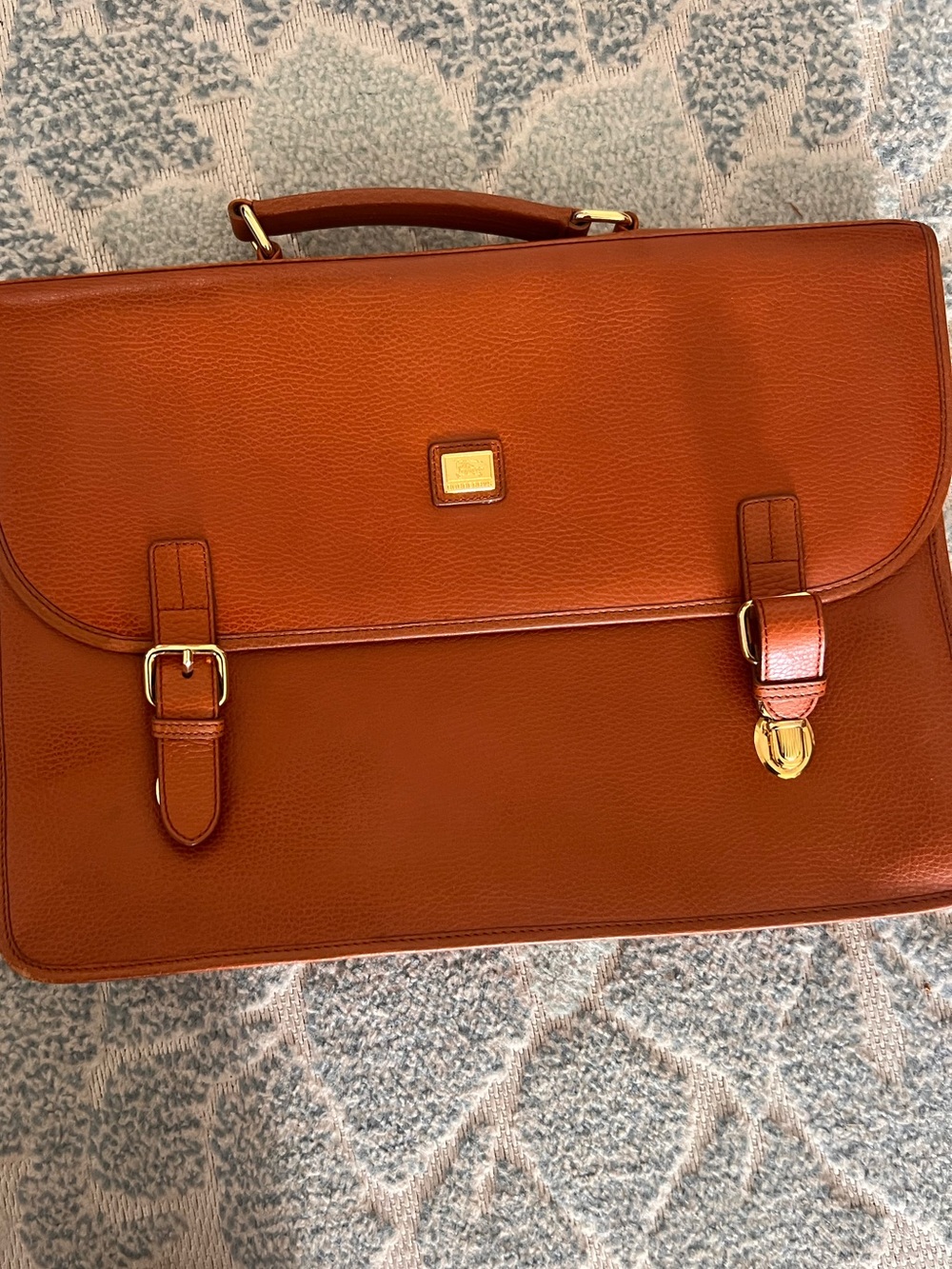 AUTHENTIC Burberry Saddle Brown Leather Briefcase with Gold Hardware